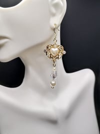 Image 2 of Gold & Pearl Baroque Heart Earrings