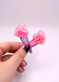 Image 6 of Hot Pink & Purple Heart Confetti 2pc hair clip set