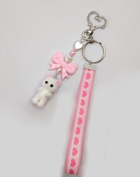 Image 1 of Pink Fuzzy Cat Heart Bow Keychain