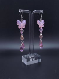 Image 3 of Dangling Pink Butterfly Fairy Earrings