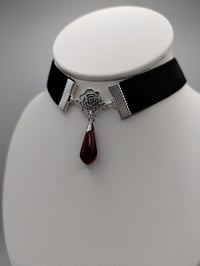 Image 2 of Gothic Rose Wine Red Teardrop Choker