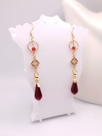 Image 4 of Red & Gold Hanging Teardrop Earrings