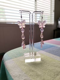 Image 4 of Dangling Pink Butterfly Fairy Earrings