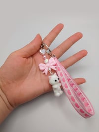 Image 3 of Pink Fuzzy Cat Heart Bow Keychain