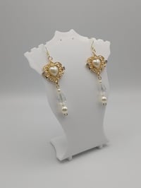 Image 3 of Gold & Pearl Baroque Heart Earrings