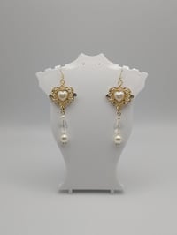 Image 4 of Gold & Pearl Baroque Heart Earrings