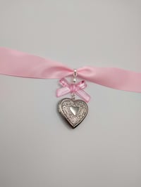 Image 2 of Baby Pink Satin Heart Locket Choker