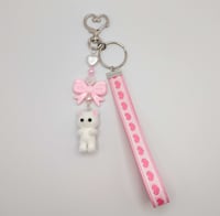 Image 4 of Pink Fuzzy Cat Heart Bow Keychain