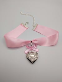 Image 3 of Baby Pink Satin Heart Locket Choker