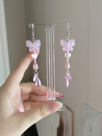 Image 5 of Dangling Pink Butterfly Fairy Earrings