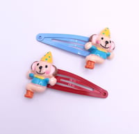 Image 3 of Silly Clown Puppy Monkey 2pc hair clip set