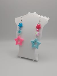 Image 2 of Retro Pink & Blue Star Drop Earrings