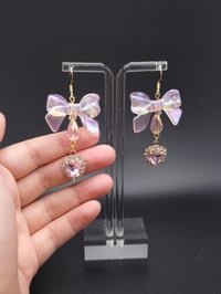 Image 6 of Pink Princess Bow Heart Gem Earrings