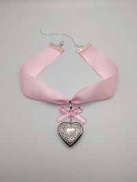 Image 4 of Baby Pink Satin Heart Locket Choker