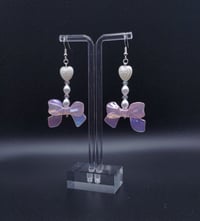 Image 2 of Coquette Pink Bow Pearl Heart Earrings