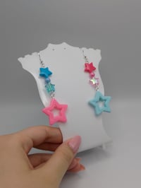 Image 3 of Retro Pink & Blue Star Drop Earrings