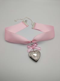 Image 5 of Baby Pink Satin Heart Locket Choker