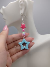 Image 4 of Retro Pink & Blue Star Drop Earrings