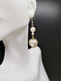 Image 1 of Elegant Pearl Gold Heart Earrings