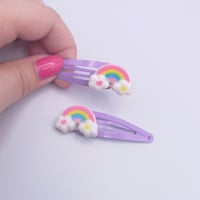 Image 2 of Pastel Rainbow Purple 2pc hair clip set