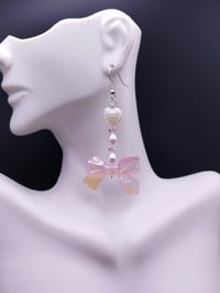 Image 3 of Coquette Pink Bow Pearl Heart Earrings