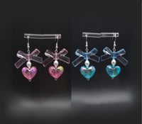 Image 1 of Pink/Blue Matching Coquette Heart Gem Earrings