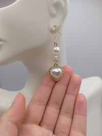 Image 2 of Elegant Pearl Gold Heart Earrings