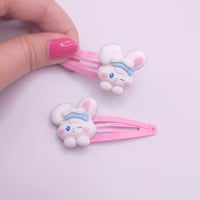 Image 2 of Kawaii Pastel Bunny 2pc hairclip set