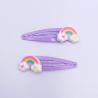 Image 3 of Pastel Rainbow Purple 2pc hair clip set