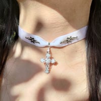 Image 3 of Coquette Angelic Silver & Pearl Cross Choker