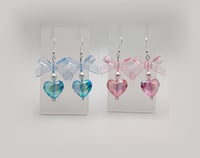 Image 2 of Pink/Blue Matching Coquette Heart Gem Earrings