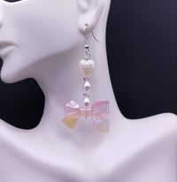 Image 4 of Coquette Pink Bow Pearl Heart Earrings