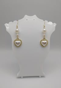 Image 3 of Elegant Pearl Gold Heart Earrings