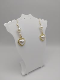 Image 4 of Elegant Pearl Gold Heart Earrings