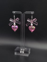 Image 3 of Pink/Blue Matching Coquette Heart Gem Earrings