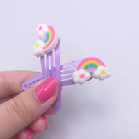 Image 4 of Pastel Rainbow Purple 2pc hair clip set