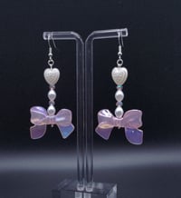 Image 5 of Coquette Pink Bow Pearl Heart Earrings