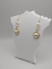 Image 5 of Elegant Pearl Gold Heart Earrings