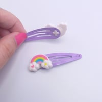 Image 5 of Pastel Rainbow Purple 2pc hair clip set