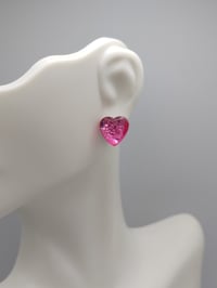 Image 2 of Hot Pink Heart Gem Stud Earrings