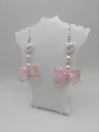 Image 6 of Coquette Pink Bow Pearl Heart Earrings