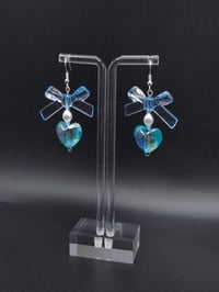 Image 4 of Pink/Blue Matching Coquette Heart Gem Earrings