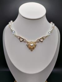 Image 2 of Elegant Gold & Pearl Heart Necklace