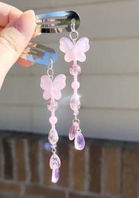 Image 2 of Dreamy Pink Butterfly Fairy Dangling Hair Clips