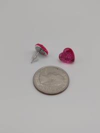 Image 3 of Hot Pink Heart Gem Stud Earrings