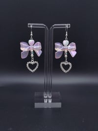 Image 2 of Rhinestone Heart Bow Earrings