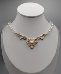 Image 3 of Elegant Gold & Pearl Heart Necklace