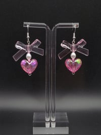 Image 5 of Pink/Blue Matching Coquette Heart Gem Earrings