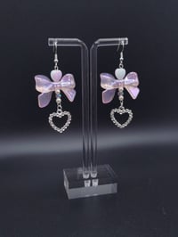 Image 3 of Rhinestone Heart Bow Earrings