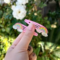 Image 2 of Glittery Pink Rainbow Hair Clips 2 piece set